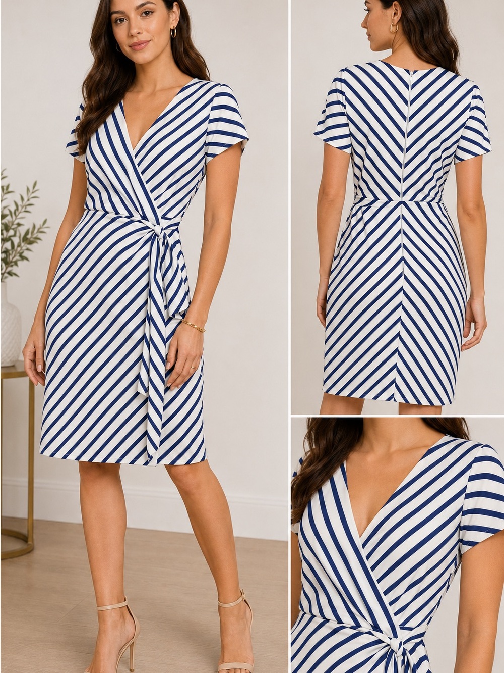 Lauren Ralph Lauren Blue White Striped Faux Wrap Dress Size 6